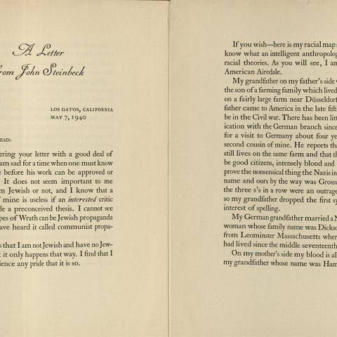 John Steinbeck, A Letter Written in Reply to a Request for a Statement About his Ancestry