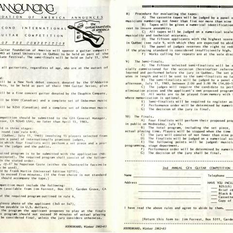Application and rules for the second annual GFA competition, 1983