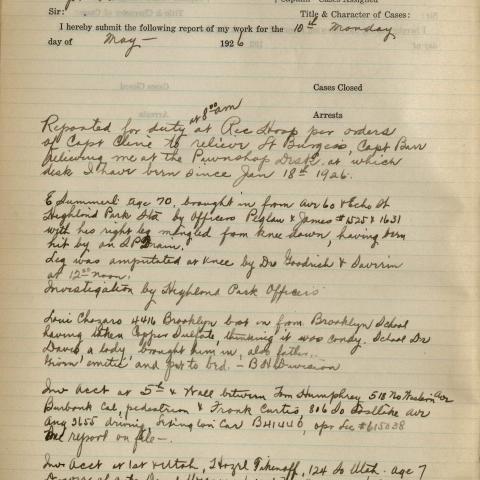 May 10, 1926, Detective Mortensen is ordered to work in the “Psych Ward”.