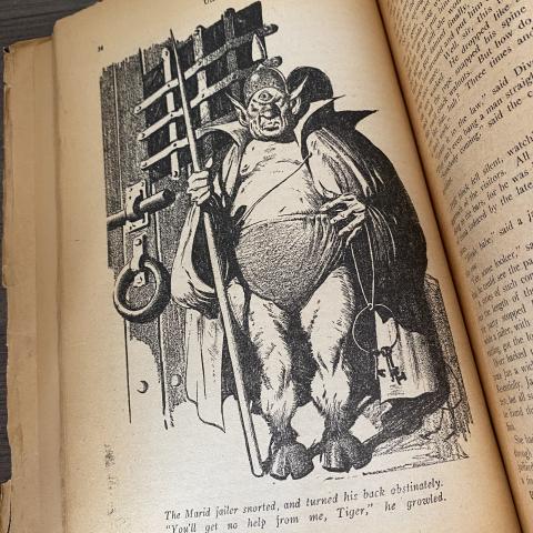 Illustration of the Marid jailer from Hubbard’s “Slaves of Sleep,” in Unknown Vol. 1 no. 5, page 34, P1 .U554