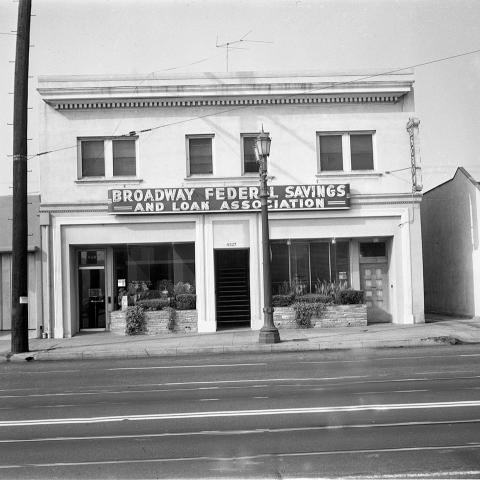 Exterior of the Broadway Savings and Loan Building. From the Harry Adams Collection. 