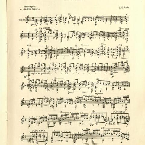 Segovia’s arrangement and transcription of The Chaconne. Vahdah Olcott-Bickford Collection