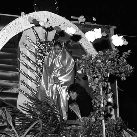 Diana Del Toro dressed as the Virgin of Guadalupe, December 12, 1987, Robert and Betty Franklin Collection