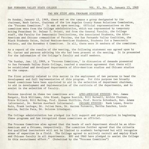 College Information Bulletin, January 13, 1969. Dr. Richard Abcarian Collection