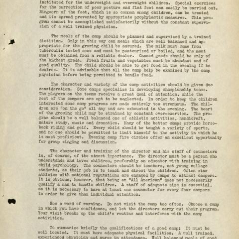 Last page of Summer Camp Suggestions, June 1937.