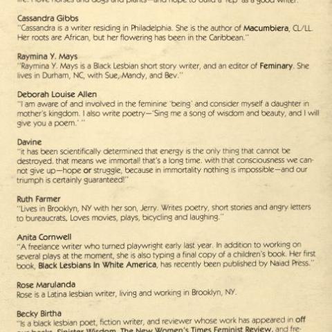 List of Contributors to Azalea, volume 5, issue 2, 1983