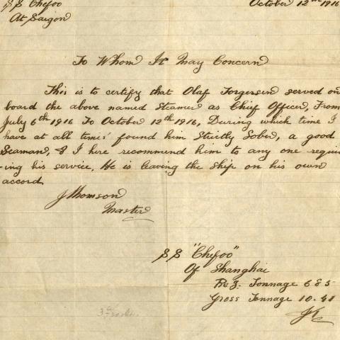 Letter of Recommendation for Employment, 1916