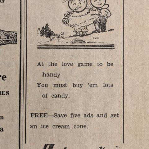 Johnson's Ice Cream Parlor advertisement, Van Nuys Mirror, November 20, 1930, Van Nuys High School Newspaper Collection