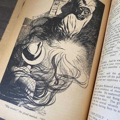 Illustration of Irish and the Ghoul from Hubbard’s “The Ghoul,” Unknown Vol. 1 no. 6, page 72, P1 .U554