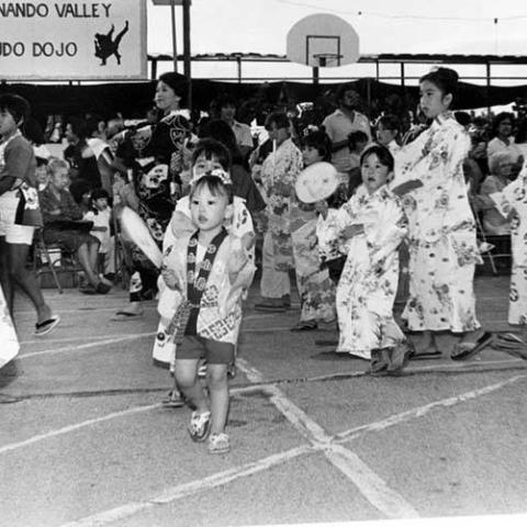 Children during a fan dance at the Obon Odori, July 31, 1983, Robert and Betty Franklin Collection