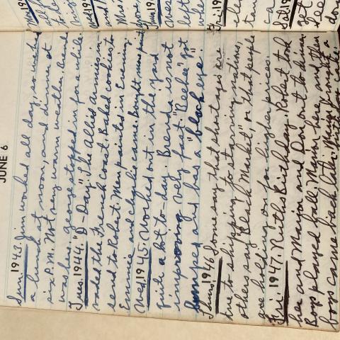 June 6th, D-Day, entry from Lowry's five-year diary, 1943-1947
