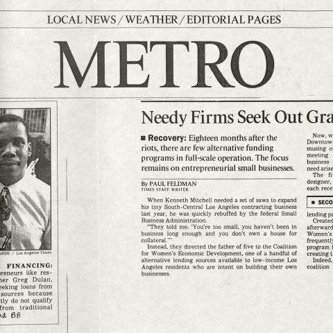 Los Angeles Times article, Needy Firms Seek Out Grass-Roots Loans, November 3, 1993