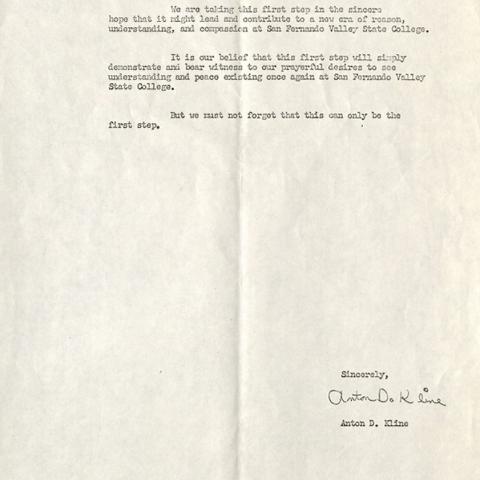 Page 2, letter to Acting Campus President Delmar T. Oviatt regarding vigilante justice perpetrated by pro-administration students, January 20, 1969