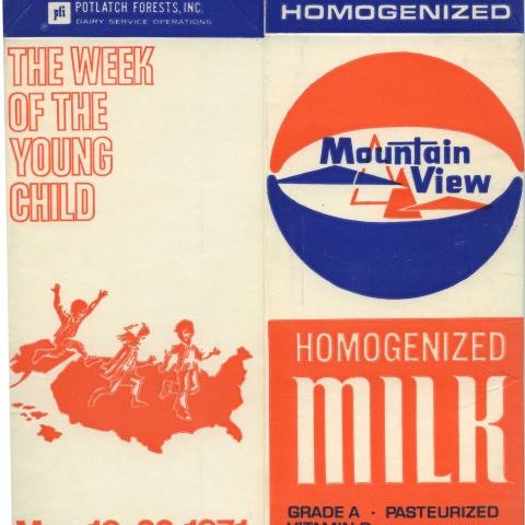 Week of the Young Child Mountain View milk carton, May 1971, California Association for the Education of Young Children Collection
