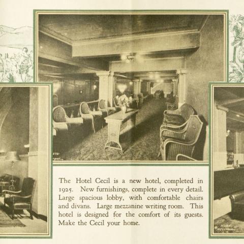Interior of Hotel Cecil, circa 1925