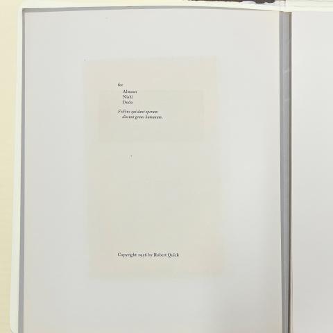 Dedication page with Latin quote in A Portfolio of Cats by Robert Quick, N7660 .Q4