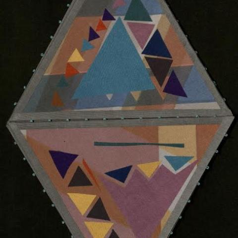 Silk pieces stitched and patterned after a pre-Columbian codex, Tikal Codex by Bruce Schnabel