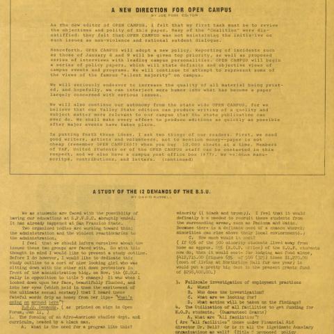 Page 1 of pro-Administration student newsletter, Open Campus, January 17, 1969