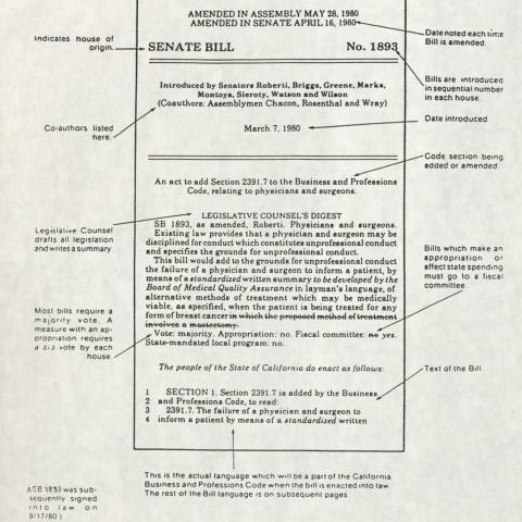 A handout designed to educate advocates on how to read and identify the structure of a Senate bill.