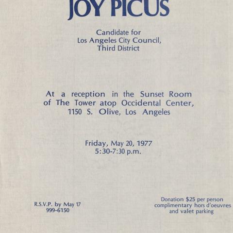 Invitation, Picus fundraising reception, May 1977
