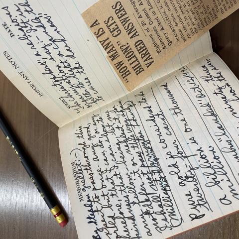Last pages of of Lowry's five-year diary including a newspaper clipping