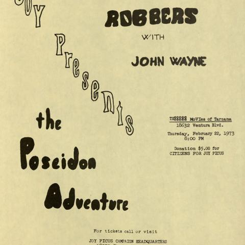 Flyer, Picus movie night fundraiser, February 1973