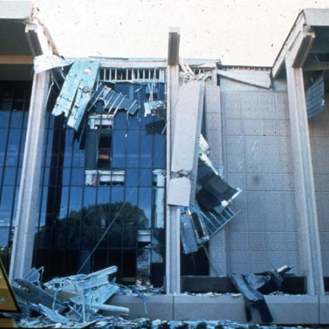 Exterior damage to the north side of the library