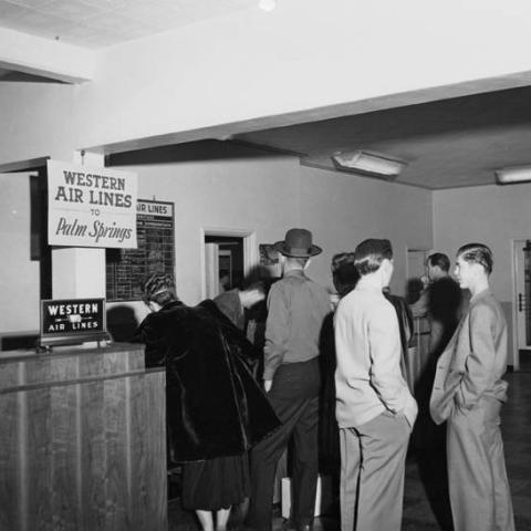 Western Airlines desk at Lockheed Air Terminal, ca. 1946-1950