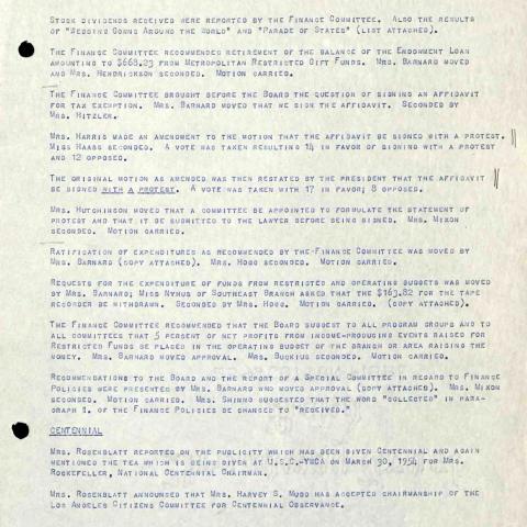 Meeting notes with discussion of the loyalty oath