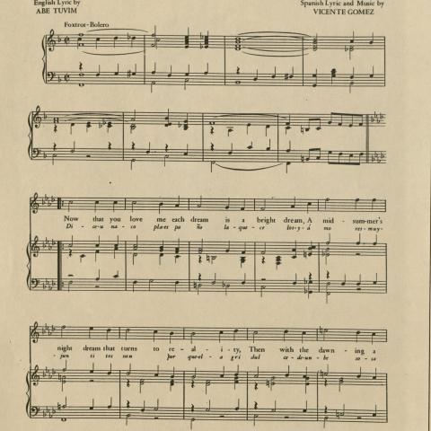 “Romance De Amor” music page 3, 1941, Vicente Gomez Collection