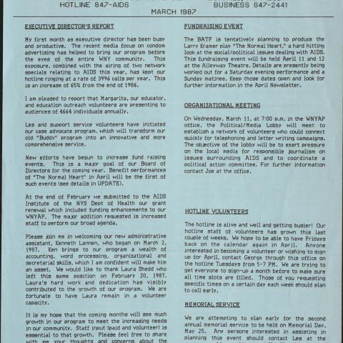 WNYAP Update, March 1987. Vern L. Bullough Papers