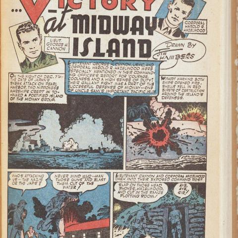 Victory at Midway Island page one, War Hereos, Chase Craig Collection