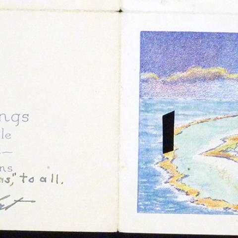 Outside of greeting card from Midway Islands, 1941, James Sefton World War II Correspondence Collection