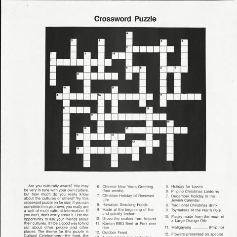 Multicultural crossword puzzle, Rice Paper, November 1983, HV5833 .L67 R53 Multicultural crossword puzzle, Rice Paper, November 1983, HV5833 .L67 R53