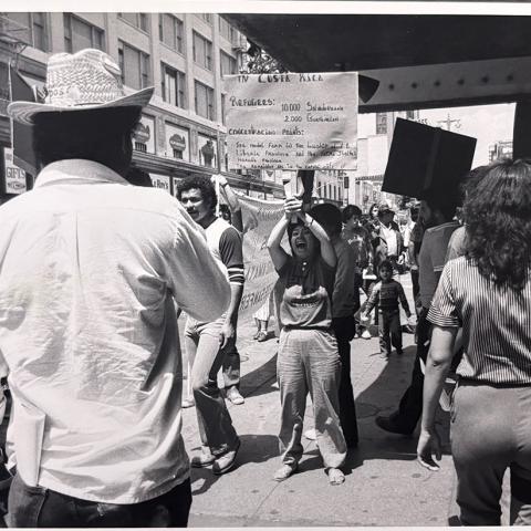 Image from collection selected by Student Assistant, Jenesy: protestors in support of refugees, undated.