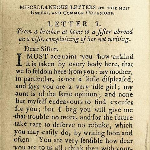 Letter from a Brother to a Sister Abroad, Complaining. PE 1495 .C65 1797