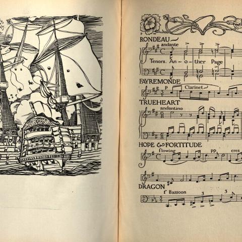 Illustration and music from "Beauty's Awakening, a Masque of Winter and Spring," PN 3206 A7 1899