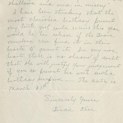 Letter from Birdie Kerr to Lotus H. Loudon on behalf of Dorothy Kerr, Page 2 of 2, March 13, 1940
