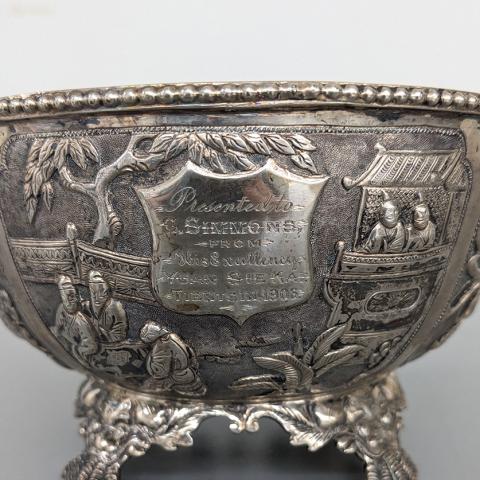 Sterling Silver Bowl with Inscription: "Presented to G. Simmons from His Excellency Yuan Sie Kai Tientsin 1906," George Simmons Collection