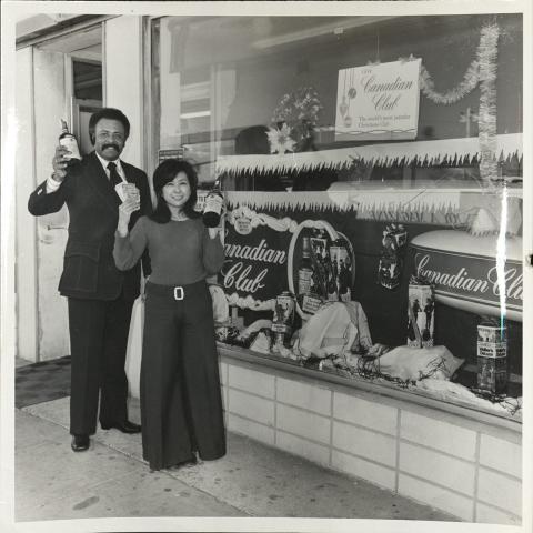 Maxie Floyd and Sheri Kawaduchi at Happy Time Liquor, 1973, Box 63, Folder 4