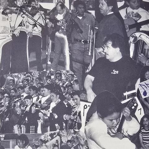Collage of Mariachis performing and practicing, 1998, College of Humanities Records