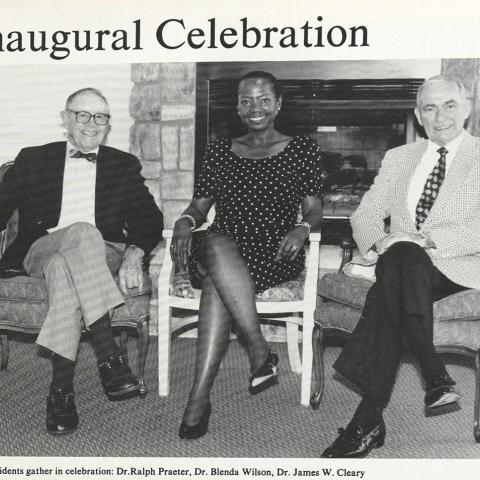 President Wilson pictured with the first and second CSUN presidents, April 30, 1993, Sunburst, LD729.C99 S8 1993