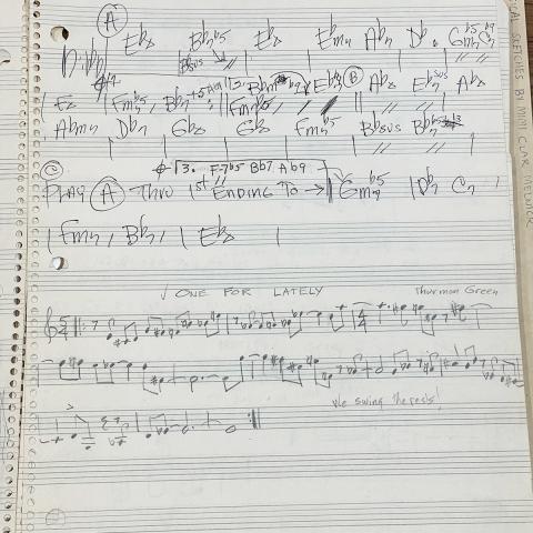 Hand transcribed lead sheet of “Star Eyes” and “One for lately” by Mimi Melnick, Mimi Melnick Collection.