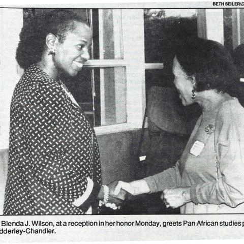 President Wilson is seen here at a welcome reception in her honor, October 5, 1992, Sundial, LD729.6 .N6 S86 v.22 no.1