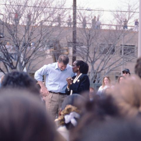Vice President Al Gore confers with President Wilson regarding the earthquake damage, February 16, 1994, University Archives Photograph Collection, Box 46 Folder 2