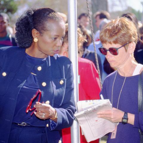 President Wilson confers with a colleague, Spring 1994, University Archives Photograph Collection, Box 47 Folder 1