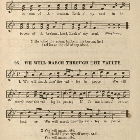 Rock O' My Soul and We Will March Through the Valley, lyrics and music in Slave Songs of the United States, 1867