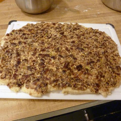 Honey Date Biscuit Roll before being rolled up and sliced. Recipe from Favorite, breads from Rose Lane Farm, TX769 .R64 1960
