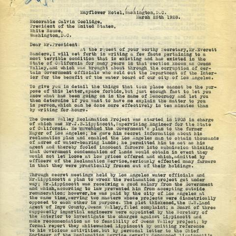 Letter from Andrae B. Nordskog to Calvin Coolidge, March 25, 1928