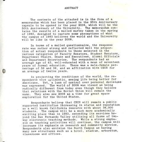 Abstract of survey results placed in 25th anniversary time capsule 